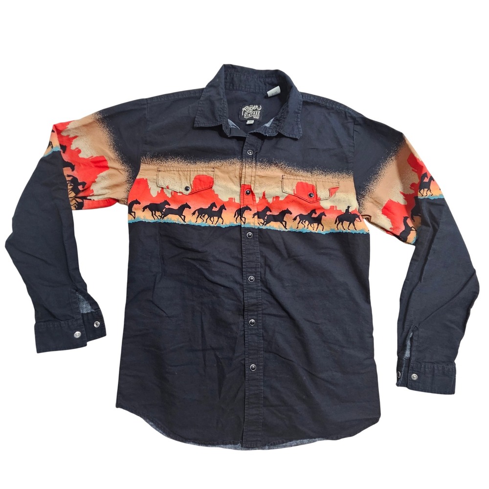 Roper Vintage Button Down Youth Shirt XL Horse Mesa Sunset Graphic Pearl Snap